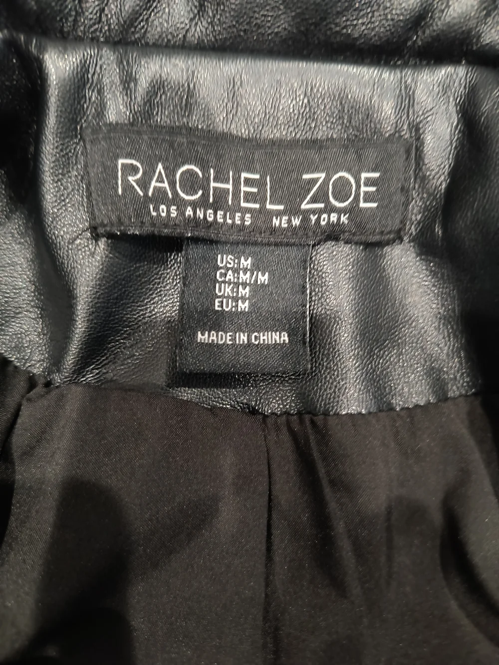 Rachel Zoe Black Faux Leather 3/4 Ruched Sleeve Blazer Jacket Size M